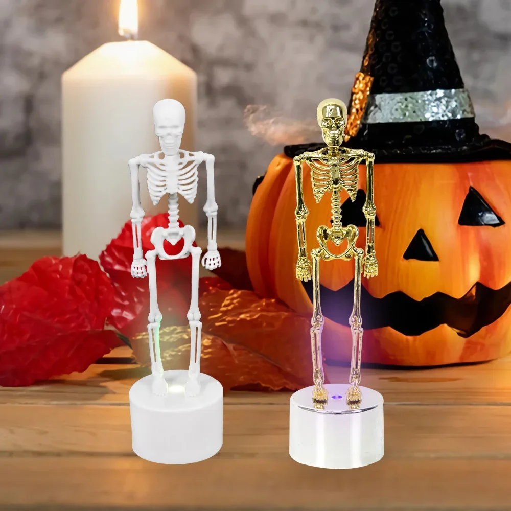 Skeleton Figurine Set - Full Body & Skull Collectibles with LED Light, Gothic Desktop Decor for Office, Living Room & Bedroom