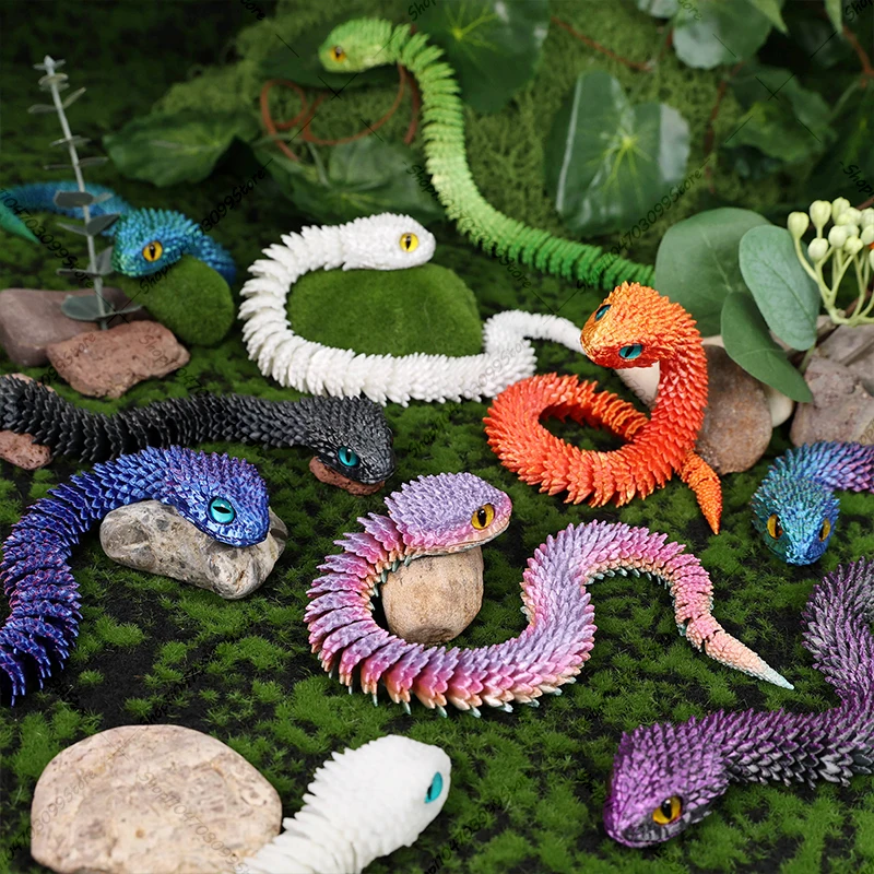 3D Printed 30CM Snake Articulated Bush Viper Toy-Dragon Snake Integrated Joint Mobility Statue Ornament Home Decor Gift