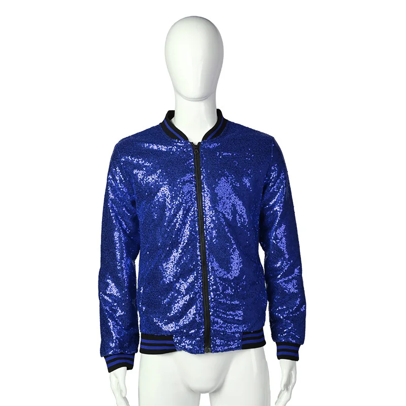 Men's Plus Size Loose Sequin Dancewear Zipper Cardigan Jacket