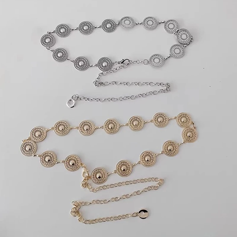 Gouden Verstelbare Gesp Lange Taille Riem Jurk Body Chain Mode Voor Vrouwen Vintage Opengewerkte Metalen