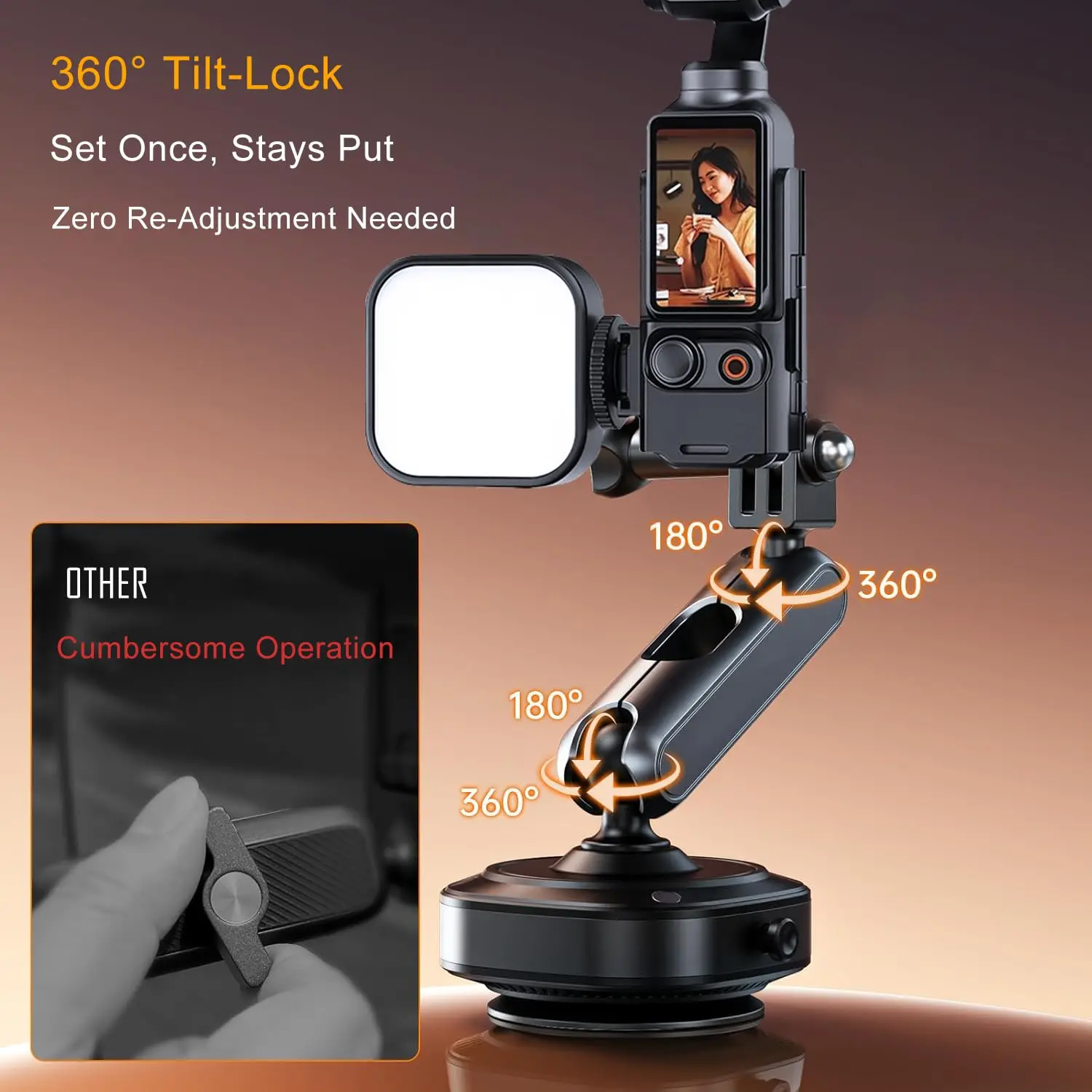 360° Adjustable Electric Suction Cup Mount for DJI Osmo Pocket 3, Car Camera Mount for Windshield