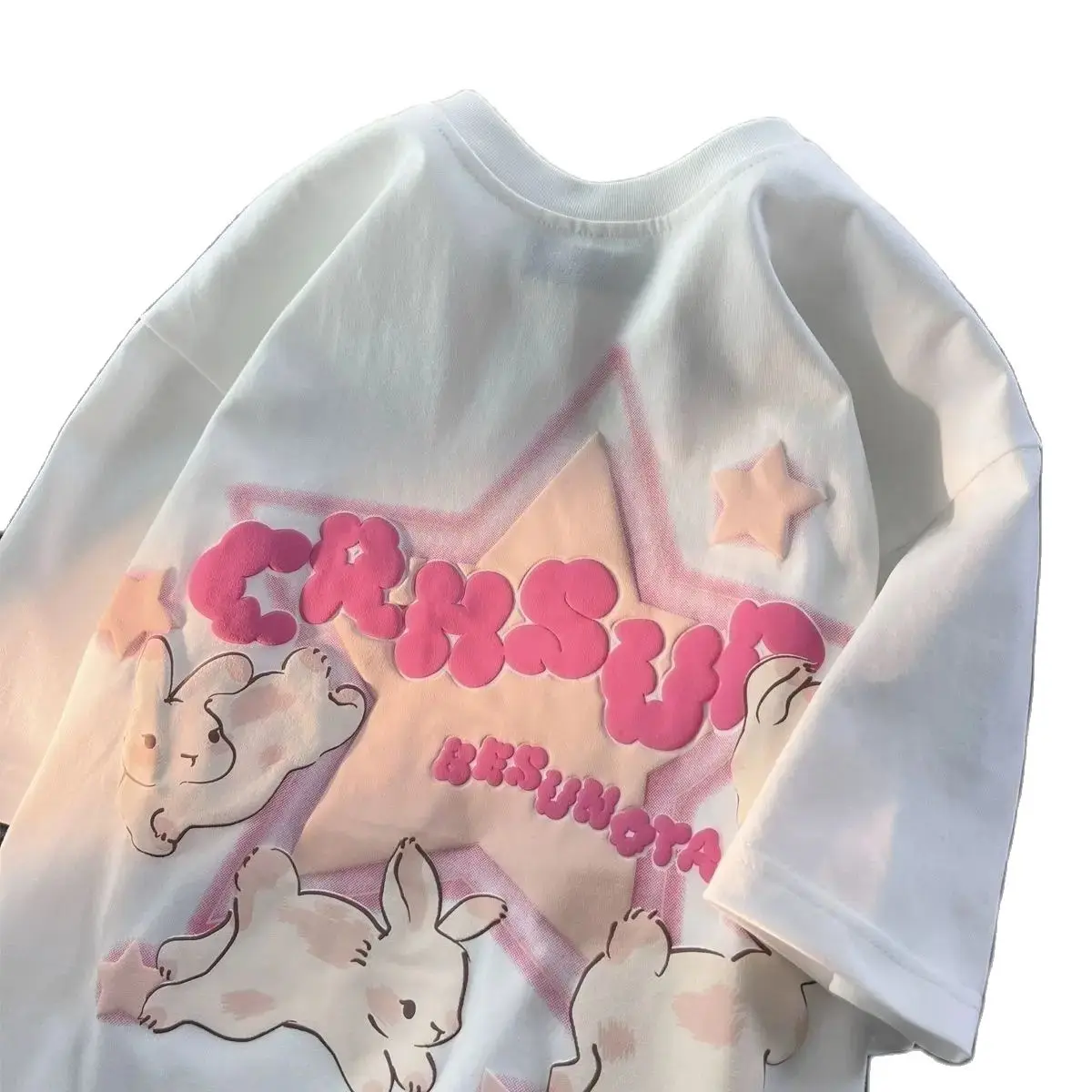 American Sweet Cool Cute Trendy Rabbit Print T Shirt For Women Sweet Casual All-Match Short Sleeve Tee 2024 Summer New Women'S