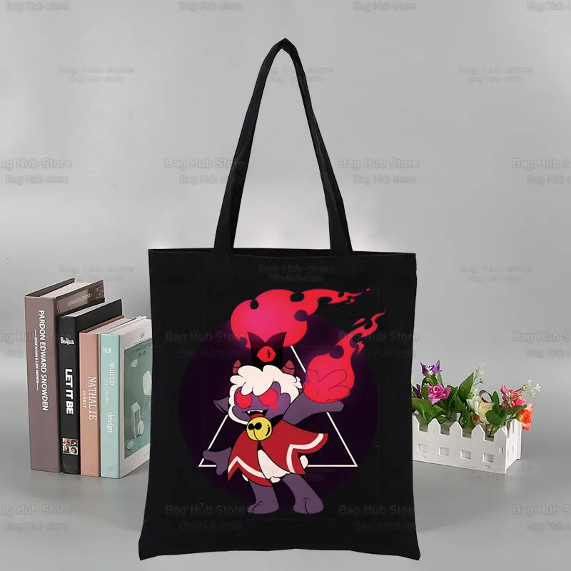 Cartoon Cult of The Lamb Harajuku Shopping Black Bags Canvas Cartoon Video Game Tote Bag Mom Cloth Bag Handbag Shoulder Bags