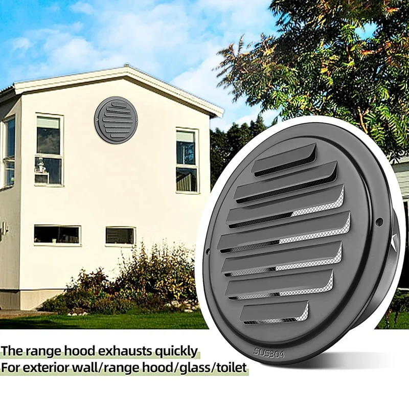 4Inch 304 Stainless Steel Air Vents, Louvered Grille Cover Vent Hood Flat Ducting Ventilation Air Vent Wall Air Outlet