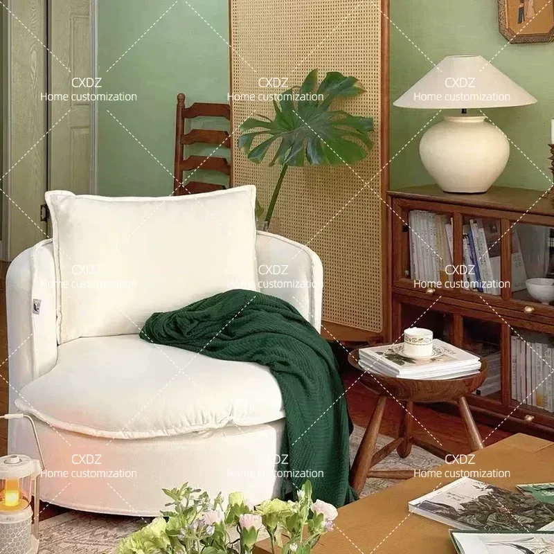 Lazy Comfortable Hamburger Sofa Casual Single Chair Removable Washable Green Chenille Medieval Style for Balcony Bedroom