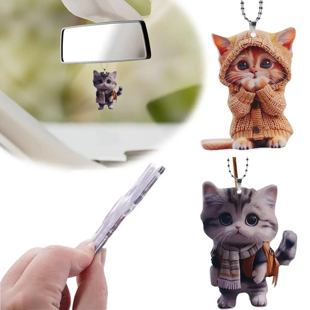 

Car Hanging Pendant Rearview Mirror Decoration Compact 2D Hanging Cute Cats Car Ornament Interior Cat-Shaped Acrylic Decor G4E6