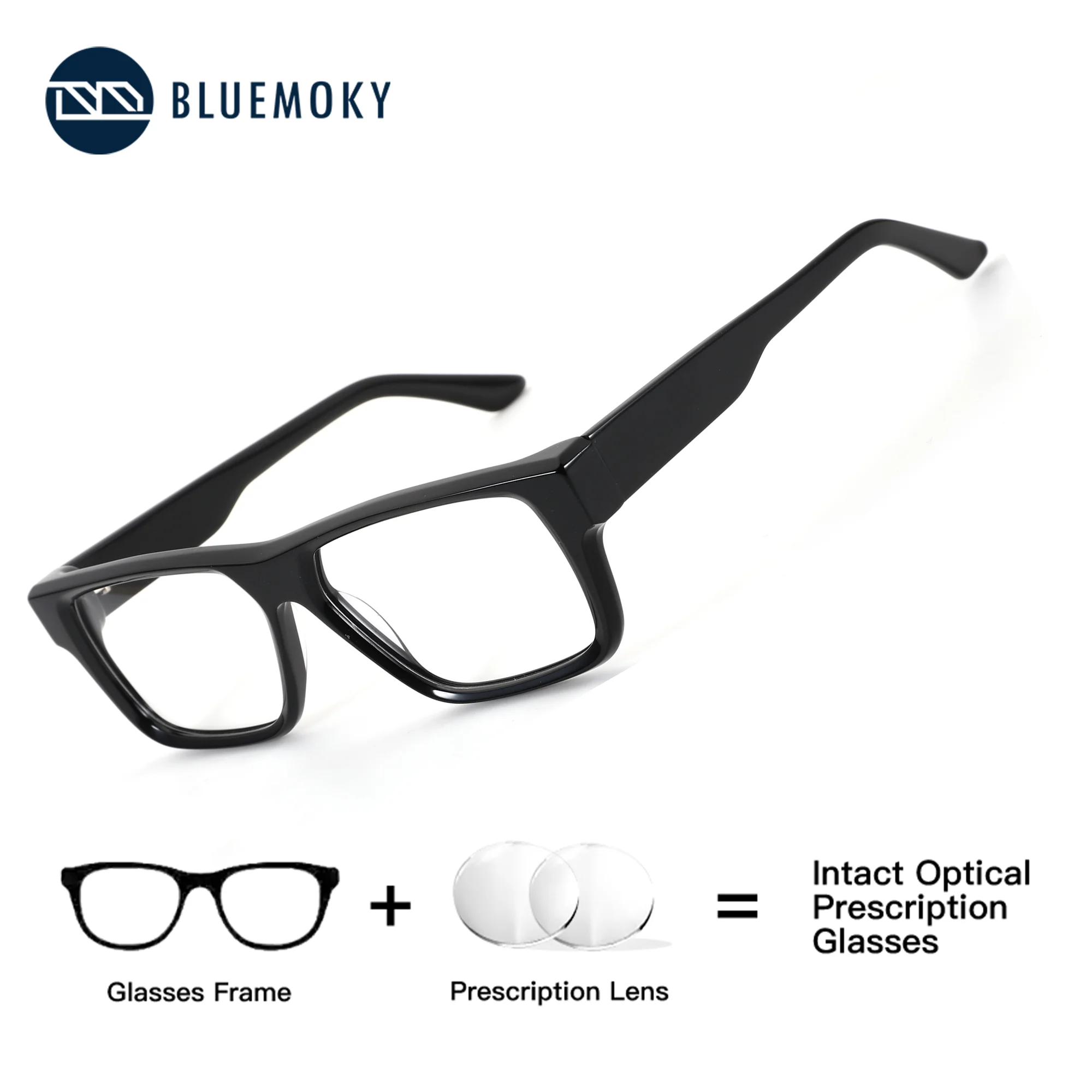 

BLUEMOKY (XL Size) Acetate Square Prescription Glasses for Men Anti Blue Light Myopia Chameleon Glasses with Diopters Eyewear