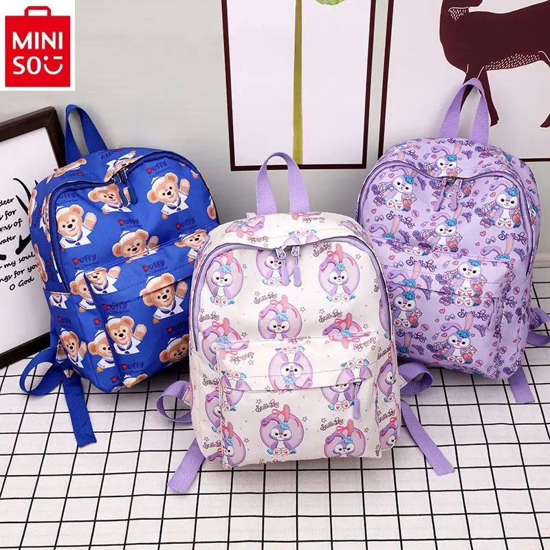 Disney desenhos animados Duffy urso impressão mochila, mochila infantil de grande capacidade impermeável, Miniso