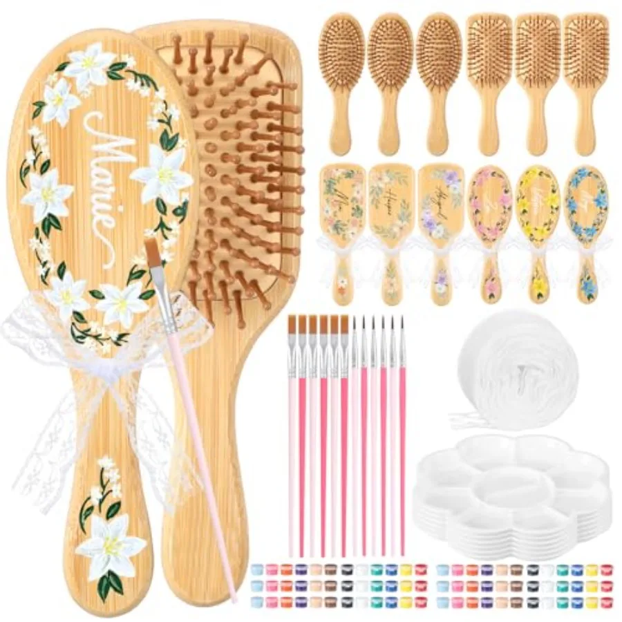 

DIY Wooden Hairbrush Painting Kit for Parties, Multi-color Hand-painted Craft Set, Fun Gift