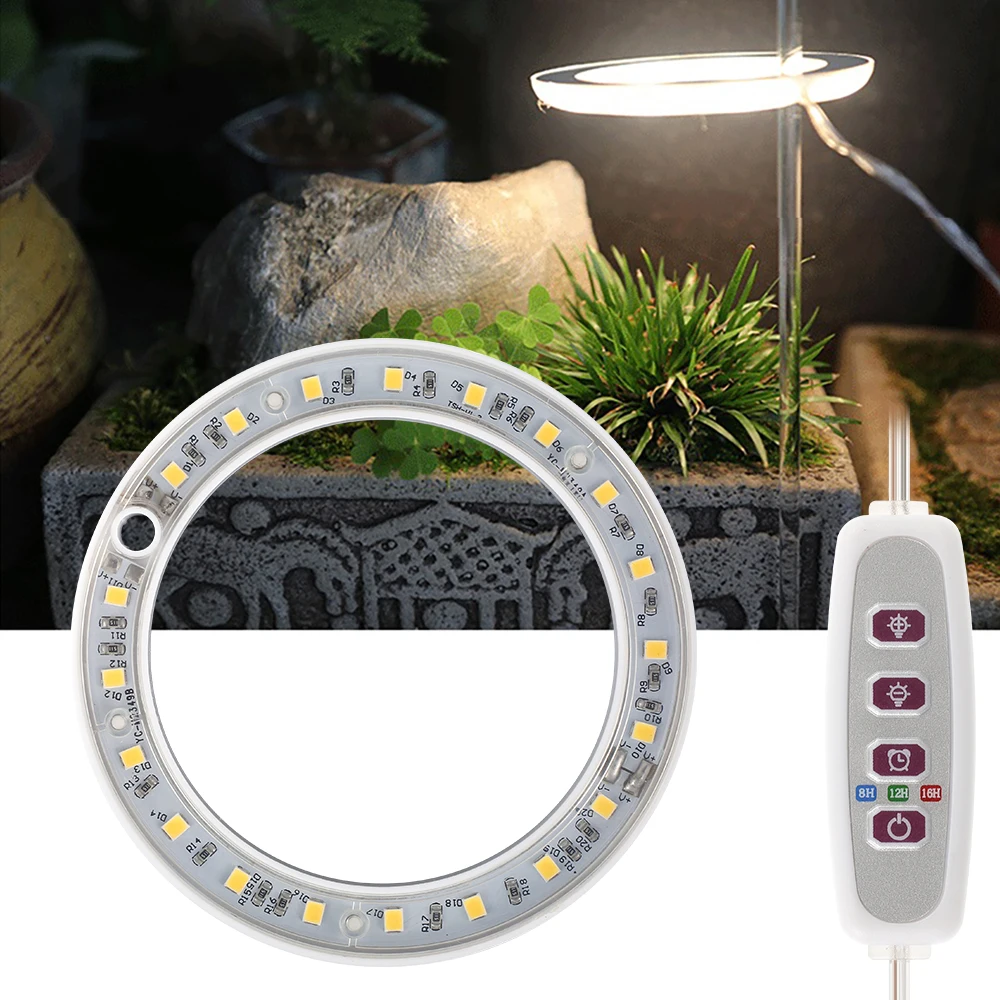 20LEDs Ring Grow Lights Indoor Plants Full Spectrum Height Adjustable Plant Light for Indoor Plants 5V USB Growing Lamp