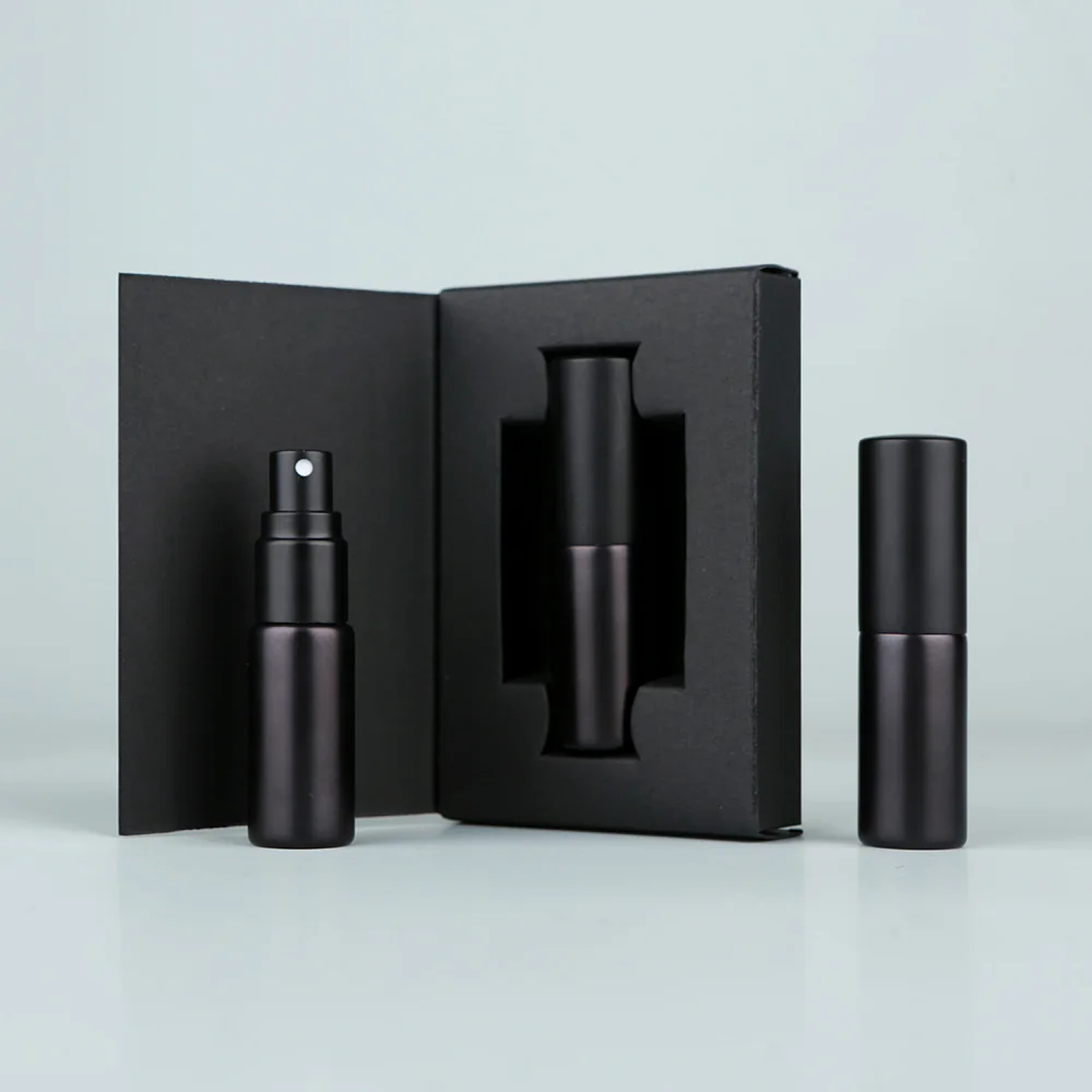 50 Stück/Lot 5 ml 10 ml mattschwarze Parfümflasche mit Verpackungsbox, Zerstäuber-Sprühflasche, nachfüllbar, mit Logo-Aufdruck, extra kostenpflichtig – Detail 7