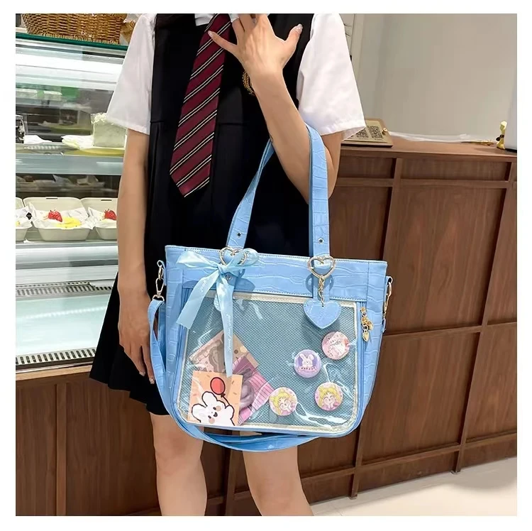 Gothic Heart Mini Tote Bag Women New Japanese Transparent Lolita Handbag Female Fairy Core Red Messenger Bag Aesthetic