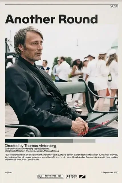 Another Round Filmplakat Mads Mikkelsen Canvas Schilderij en HD Prints Afbeelding voor Moderne Woonkamer Wanddecoratie