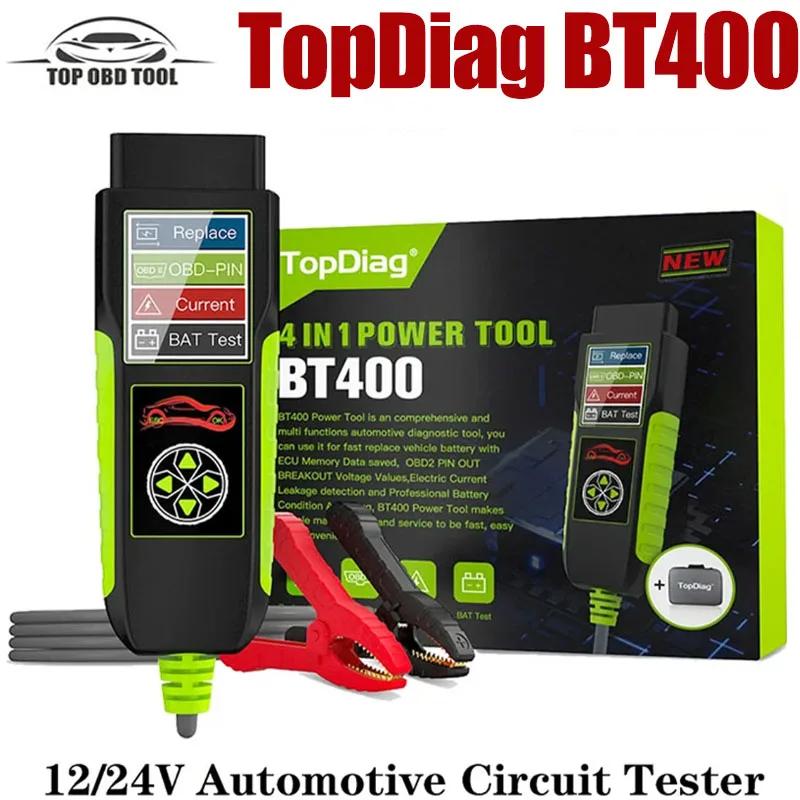 

Topdiag BT400 Car Battery Tester Automotive OBD Scan 12V/24V 20-2000 CCA Battery Analyzer Load Test Auto Cranking Charging Tool