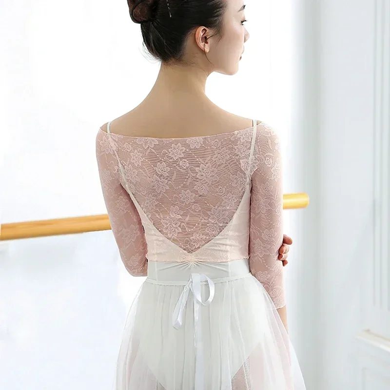 

Женский укороченный топ, балетная футболка, кружевные танцевальные топы, танцевальная одежда для балерины, балетная одежда с короткими рукавами, классические костюмы для танцев, топы