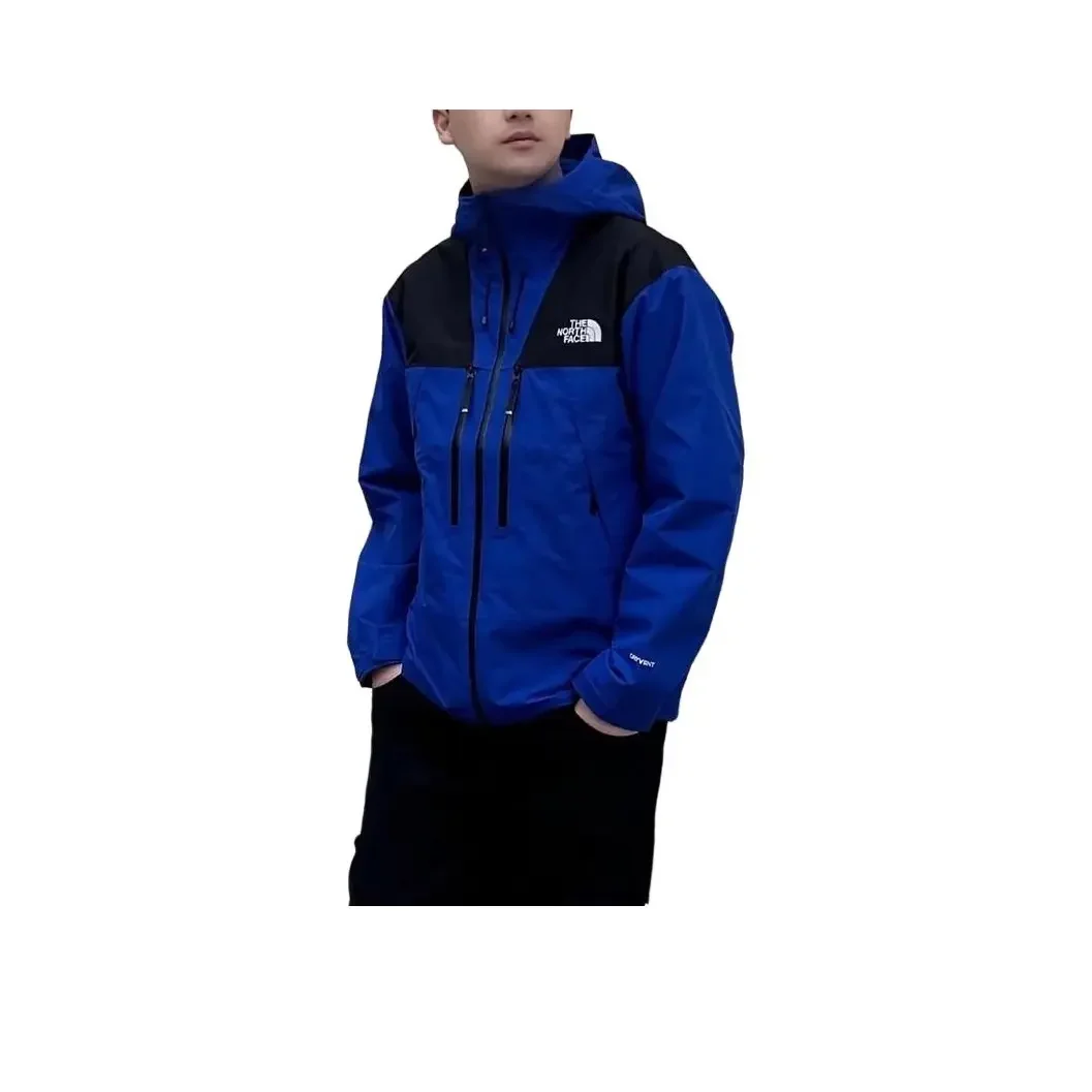 THE NORTH FACE Mountain Peak Logo Embroidered Paneled Zipper Hooded Long Sleeve Jacket Mens Dark Blue Outdoor Casual