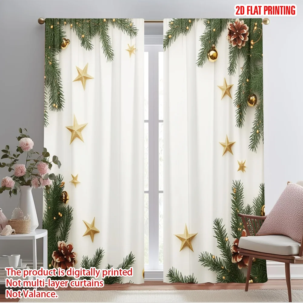2pcs,2D plane printing Contemporary Curtains Christmas Tree Stars Baubles (2) Versatile Durable Polyester (without rod) Home