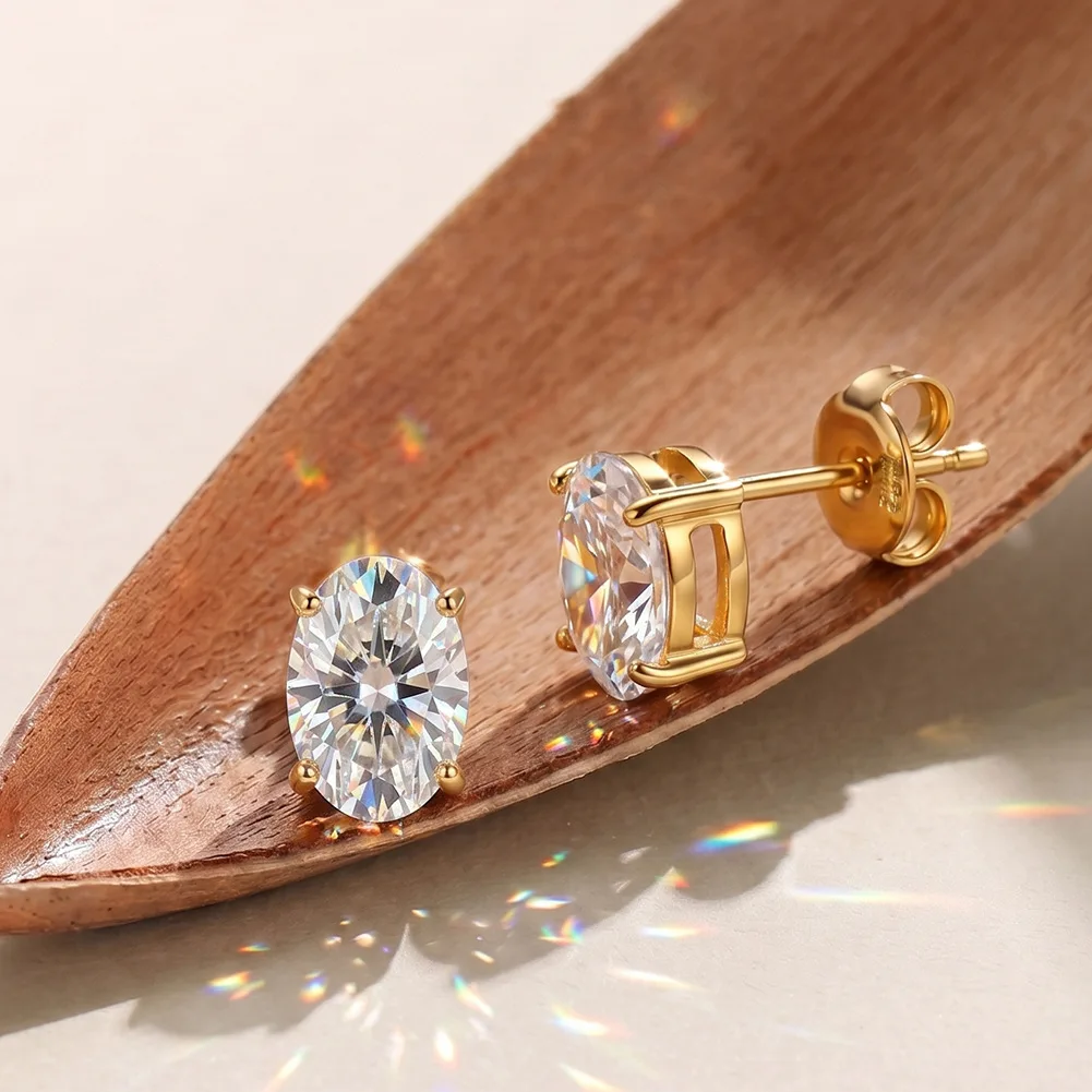Серьги-гвоздики из нержавеющей стали 316 с позолотой 18K и овальными кубическими циркониями для женщин, прозрачные цирконы 5А, минималистичные украшения, подарок