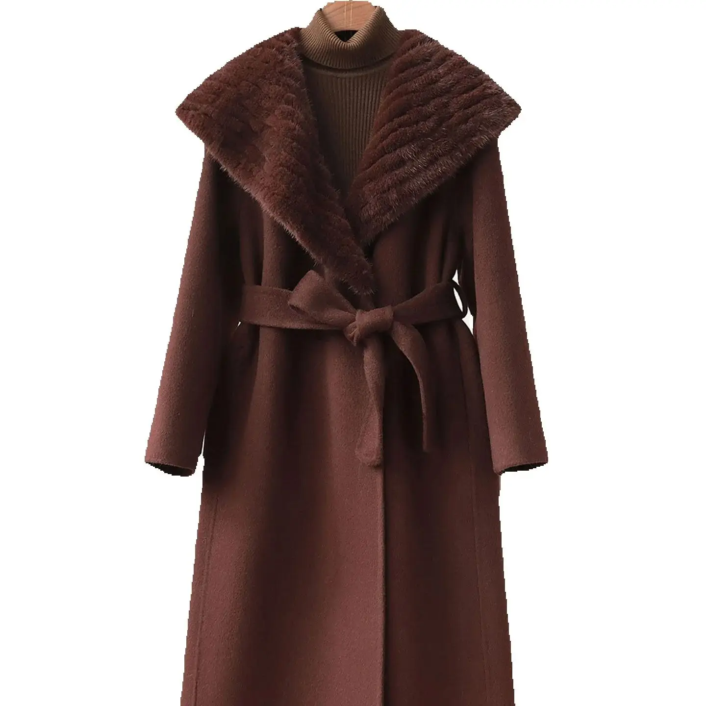 

Mink collar double-sided cashmere coat, mid-length for women, new high-end loose wool and woolen coat for autumn/winter 2025