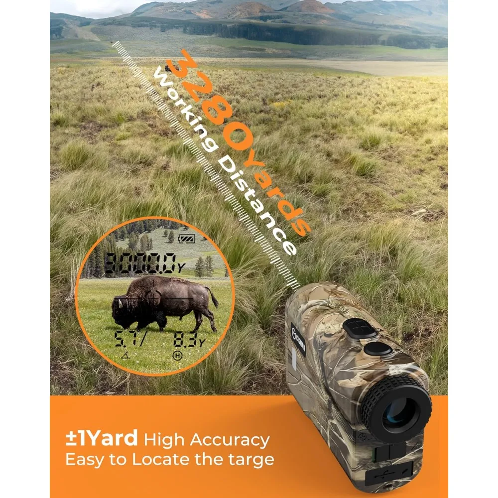 قابلة للشحن الصيد الليزر Rangefinder 3280 ياردة 6X التكبير مع المنحدر المسافة زاوية سرعة المسح مقاوم للماء كامو #2