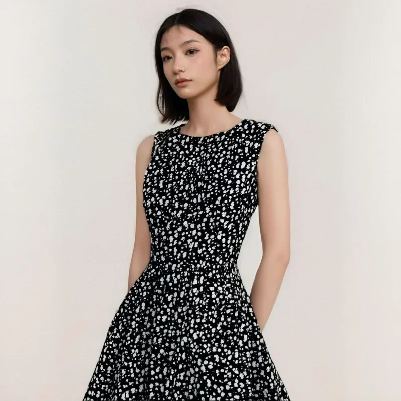 

Summer New Floral Sleeveless Round Neck Slim Waist Dress Elegant Dress Round Neck Vest Maxi Dress