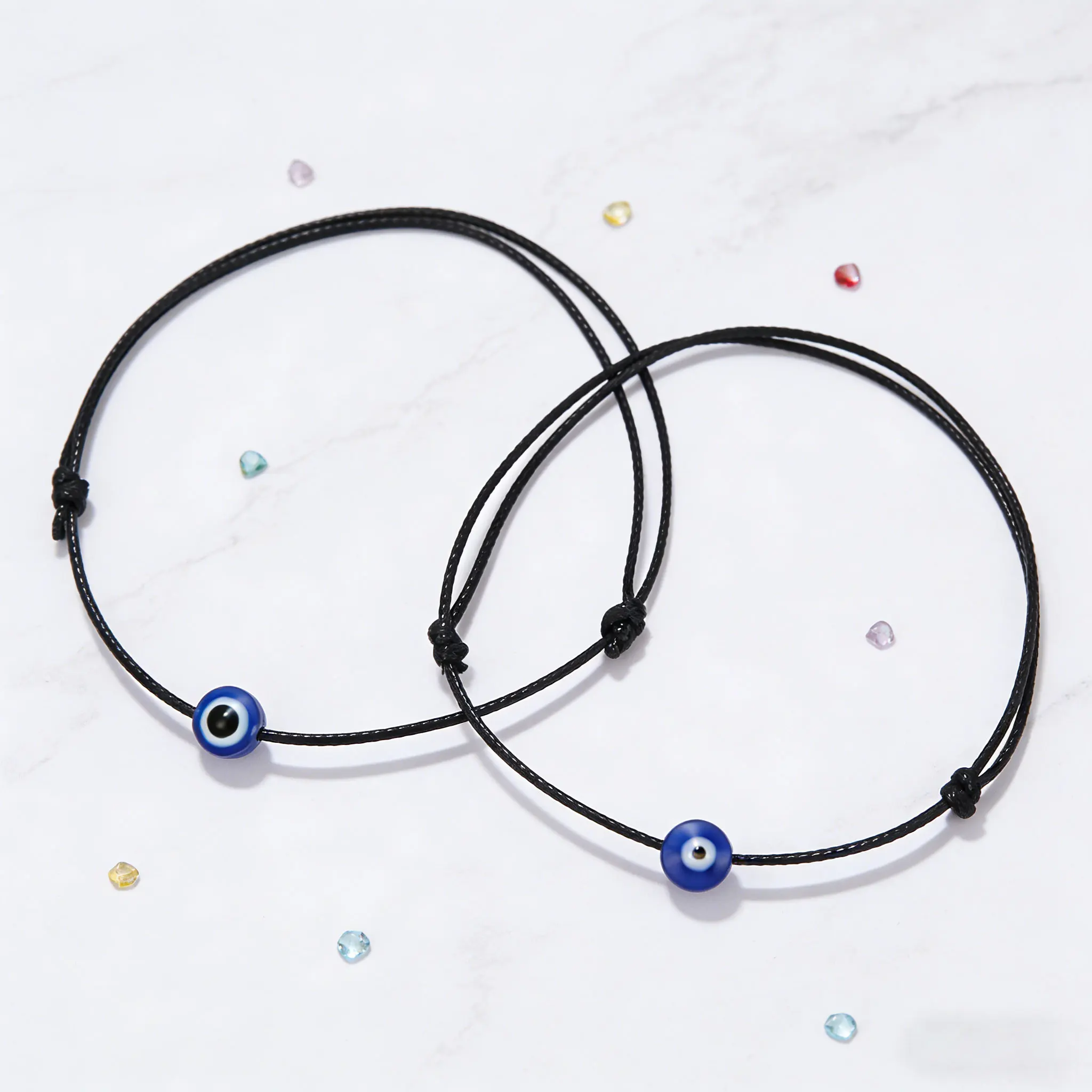 

Adjustable 2 Pcs Hand-Woven Devil's Eye Bracelet Set Geometric Daily Jewelry
