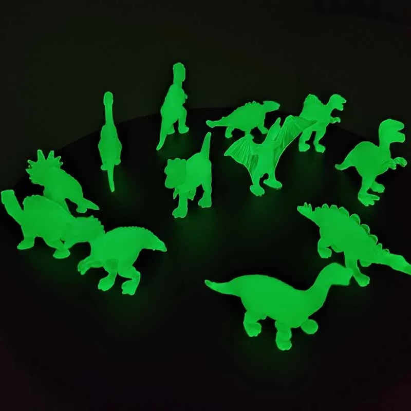 12Pcs Glow-in-the-dark Mini Dinosaur Toy Model Simulation Pterodactyl Triceratops Tyrannosaurus Rex Stegosaurus Toy Model