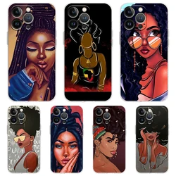 Fashion Black Girl Phone Case for iPhone 16 15 14 13 12 Pro Max Cover Transparent for iPhone 11 Pro Max 7 8 Plus XS XR Shell Bag