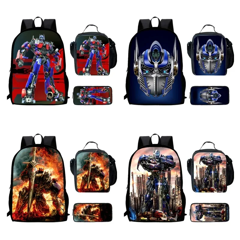 Cartoon Transformers Child School Backpack With Lunch Bags Pencil Bags For Kindergarten,Light Weight School Bags For Boys Girls