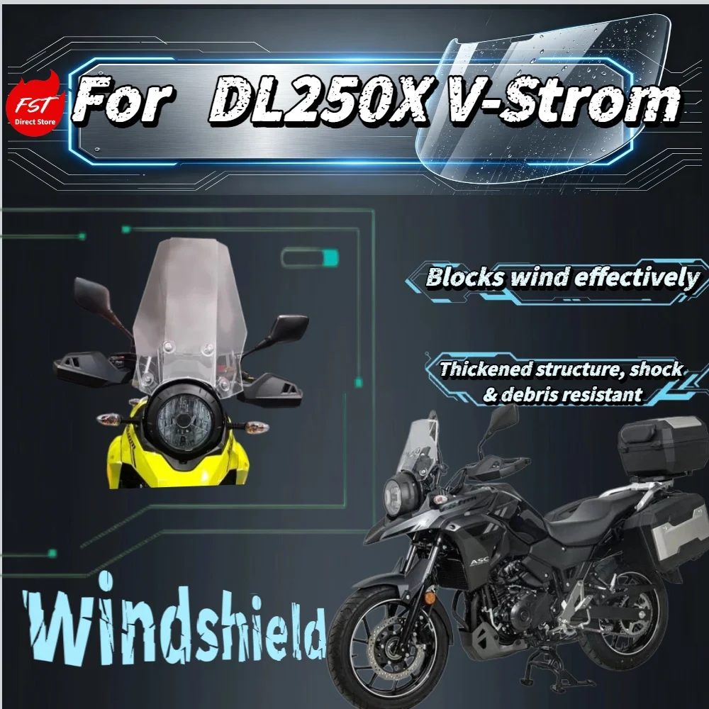 

Fit DL250 V-Strom New Straight Windshield High Clear Front Windscreen Easy Install Kit