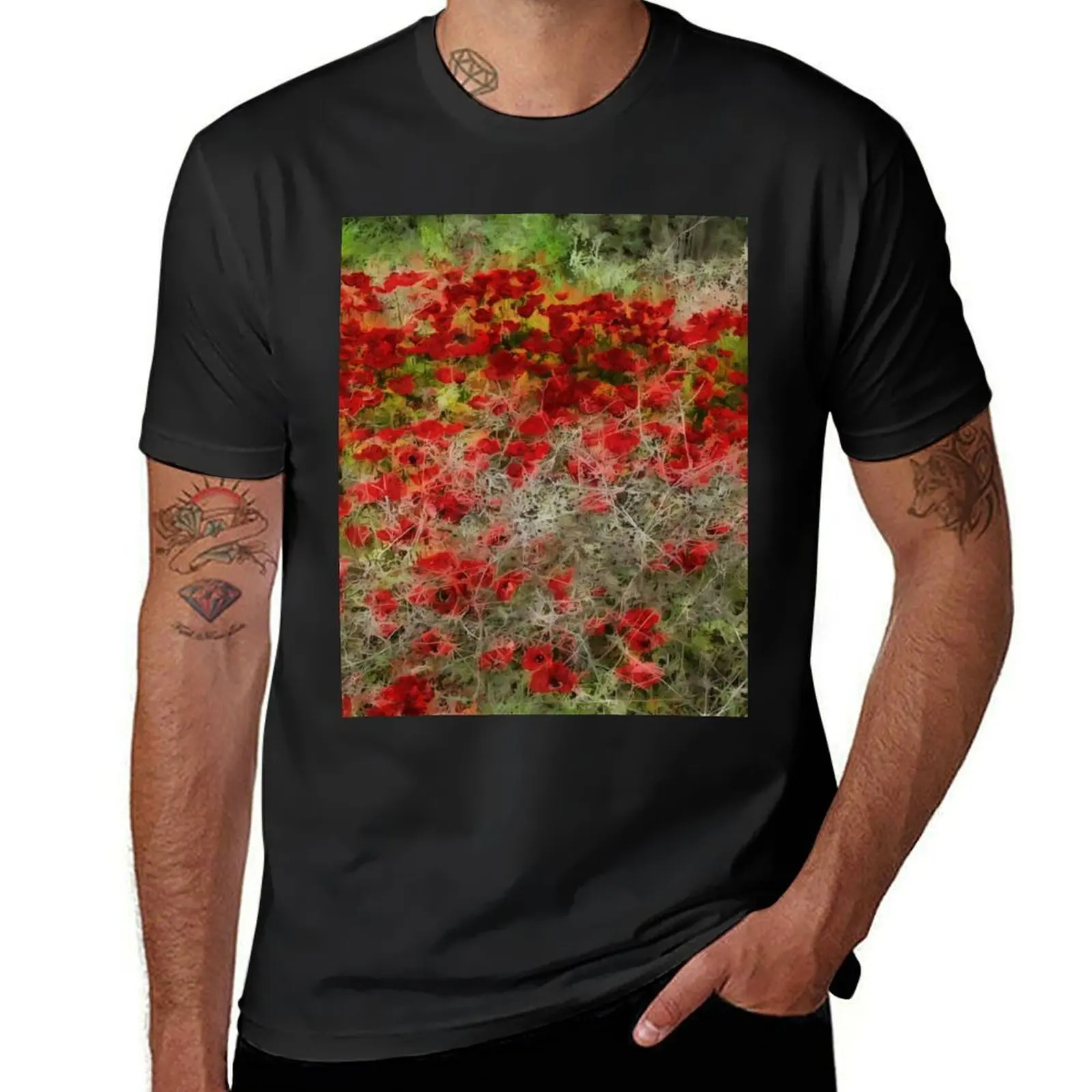 Beautiful Red Wildflower Anemones Abstract Art T-Shirt vintage clothes sports fans t shirts for men graphic