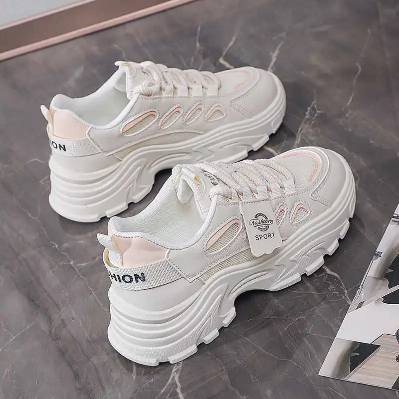 

Round Tip High Sole Women's Blue Sports Shoes Vulcanize Woman Sport Sneakers Silver Boots Dropship High-tech Cool Foot-wear