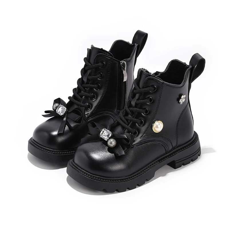 

Роскошные детские ботинки на платформе 2023, черные классические ботильоны принцессы для девочек, модные детские подиумные кожаные ботинки с милым бантом