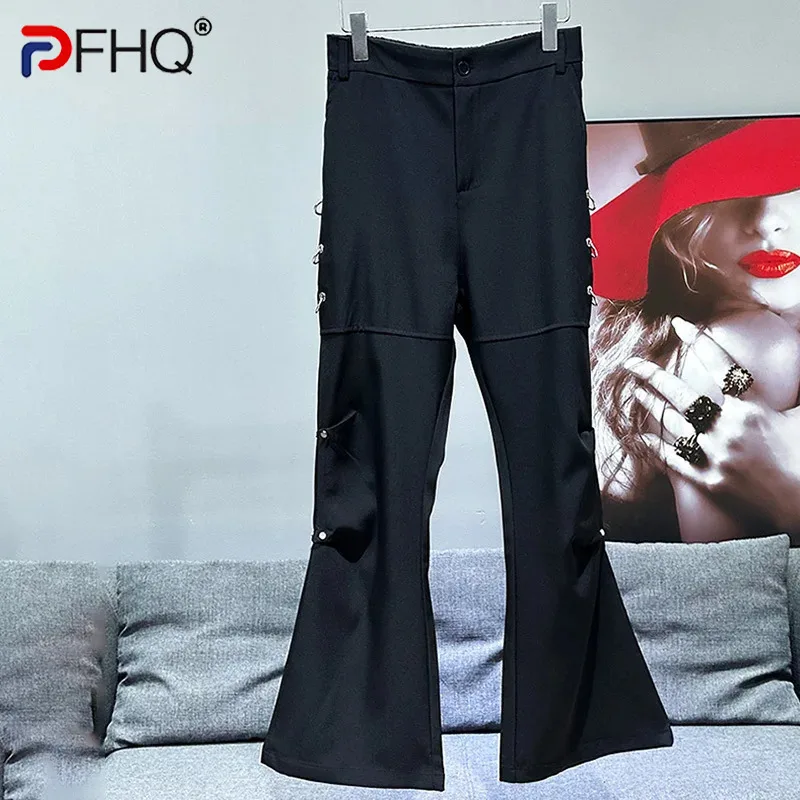 PFHQ Fashion Versatile Male Pants Chic Metal Ring Decorative Design Outdoor Loose Men's Elastic Waist Trousers Summer 21Z4989