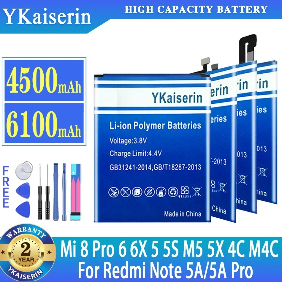 YKaiserin Battery For Xiaomi Mi 8 Pro Mi8 Pro 6 6X 5 5S M5 5X 4C M4C Mi8 Mi4C Mi5S Mi5 Mi6 For Redmi Note 5A/5A pro Note5A