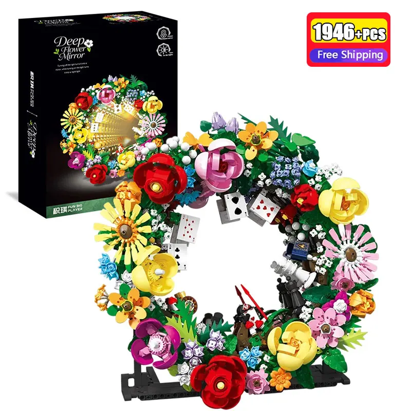 1946Pcs JQ1154 Floral Bouquet Building Blocks Botanical Flower Bricks LED Lighting Home Desk Decor Assembly Model Adults Gift