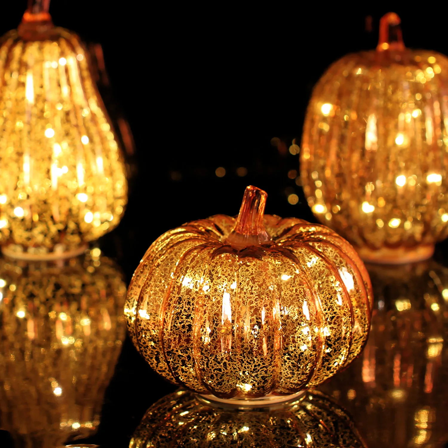 Halloween Decoration LED glass pumpkin lantern Lantern with Timer for Tabletop Halloween Thanksgiving Autumn Ornaments