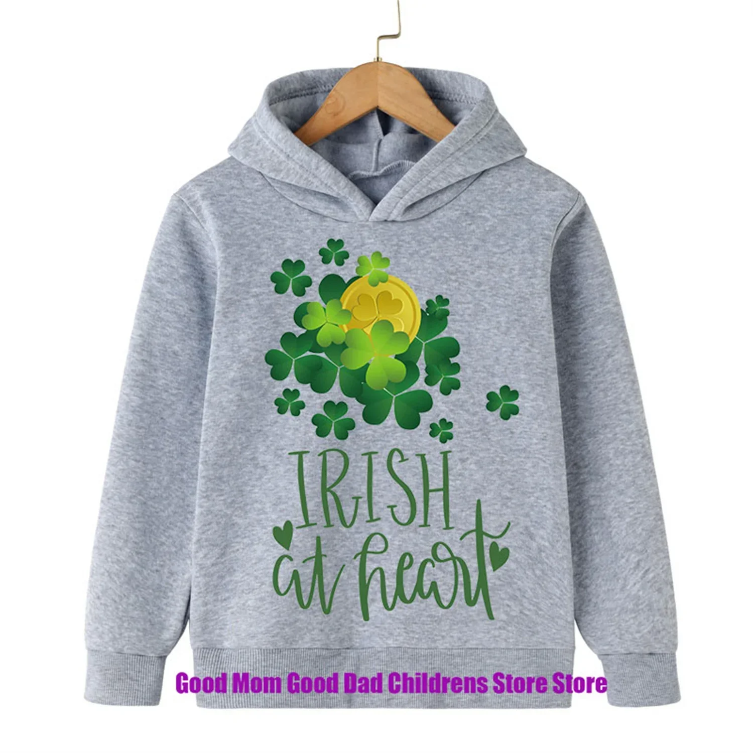 2024 St. Patrick's Day Gift Clover Children's Hoodie Dinosaur Anime Sportswear Fashion Casual Boys and Girls Top Print Fashion