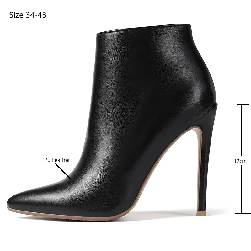 Insicre 2024 Classics Winter Shoes Thin Heels Pointed Toe Women‘s Ankle Boots Pu Leather Big Size 43 Zipper On Sale