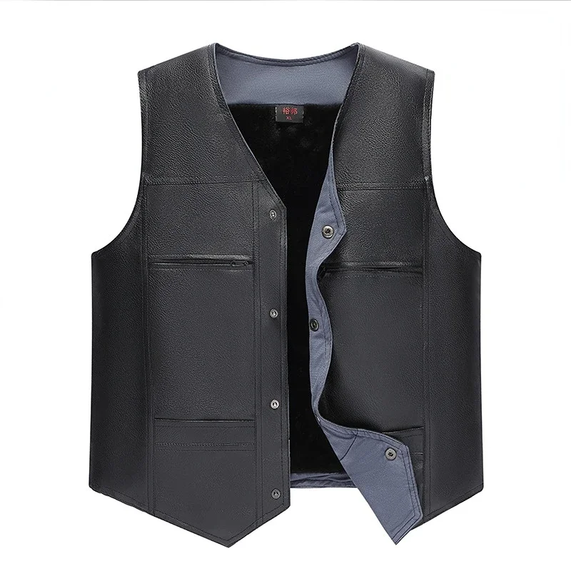 

Mens Casual Black Faux Leather Vest Business Thick Warm Winter Button Up Sleeveless PU Jacket Oversize Boys Outerwear 3xl 4xl