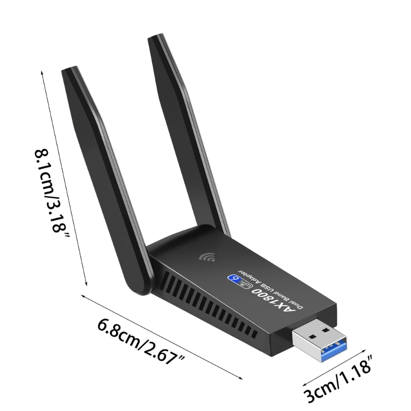 1800M USB WIFI 6 Adapter Dual Antenna Card AX1800 Dual Band 2.4G 5G WiFi Adapter for PC Laptop Tablet Game USB WiFi 6 Adapter
