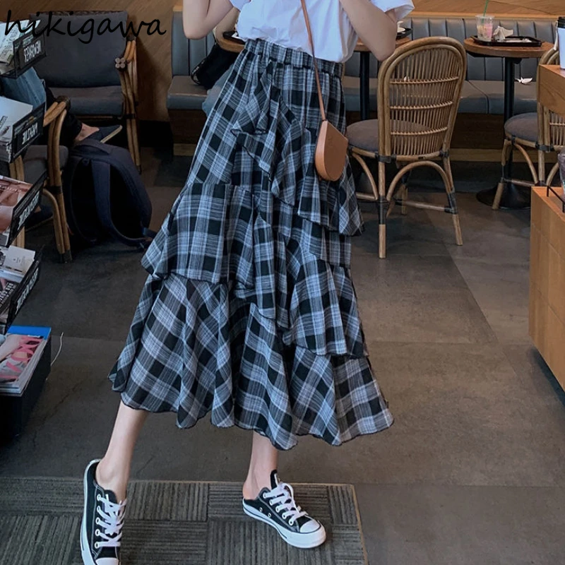 

Vintage Plaid Skirts Women's Clothing Faldas Mujer De Moda High Waist Irregular A-line Jupe Casual Chic Korean Summer Y2k Skirt