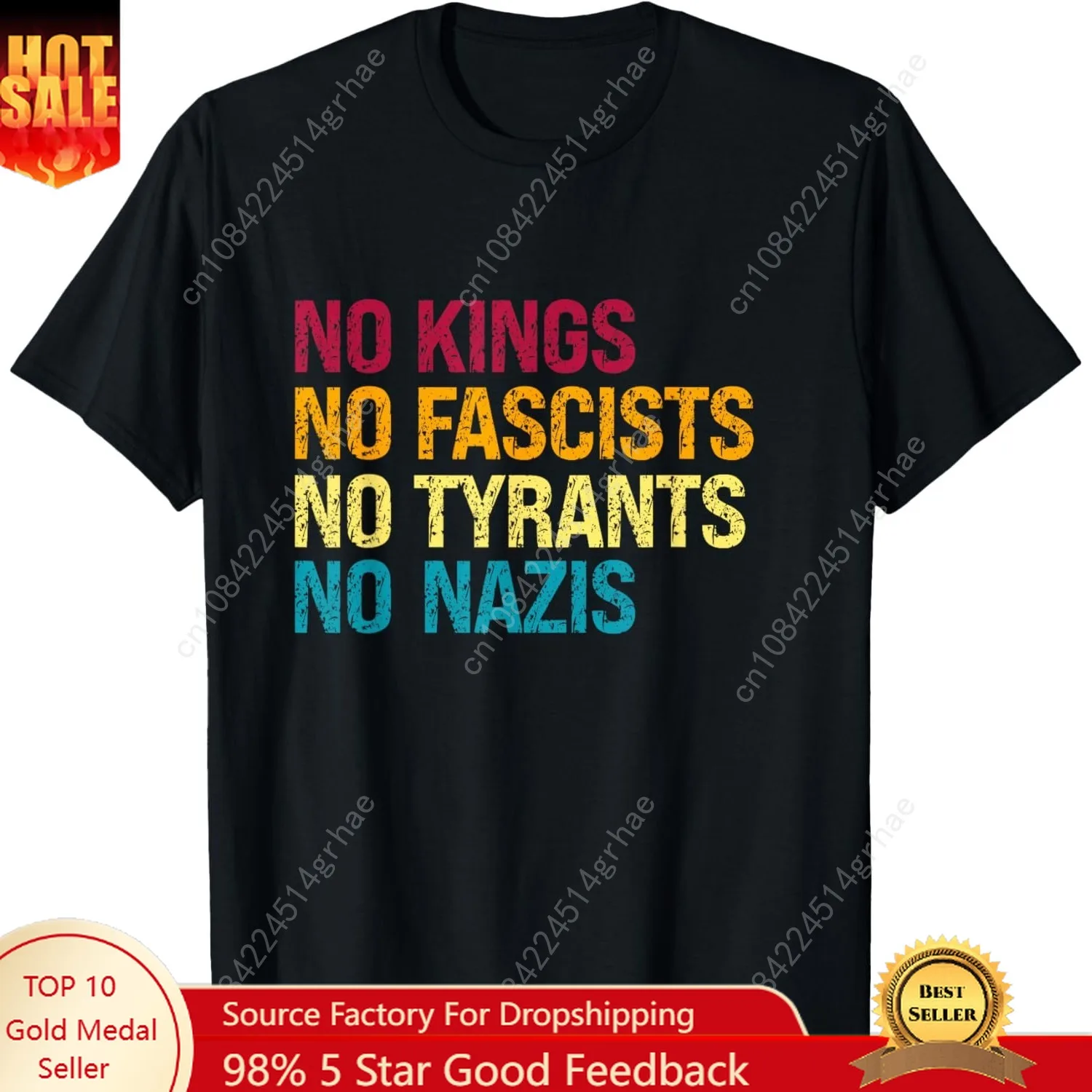 

Defiant Voice – No Kings No Fascists No Tyrants Nazis T-Shirt