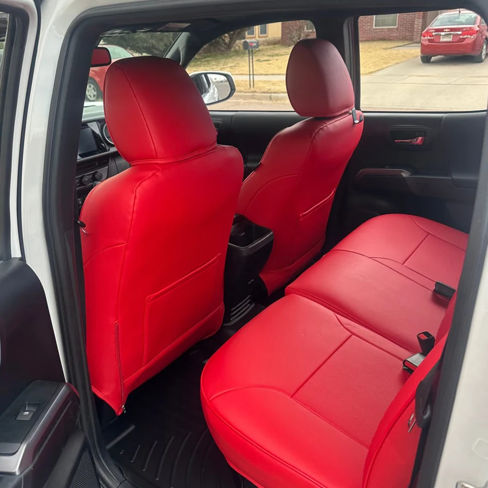 Maßgefertigte Autositzbezüge aus PU-Leder für 2024 2025 Toyota Tacoma Benzin Doppelkabine SR SR5 TRD Sport TRD Off-Road Limited 5-Sitzer – Detail 9