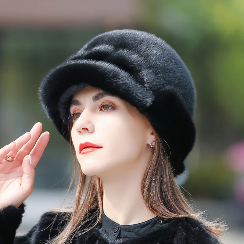 Real Mink Fur Hat For Women Winter Thickened And Warm Fur Caps Female Ear Protection Fisherman Hat Natural Whole Mink Fur Hats