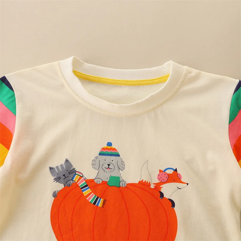 Jumping Meters 2-7T Pumpkin Print Halloween Boys Girls T Shirts Autumn Spring Cotton Children\'s Clothing Long Sleeve Baby Shirts