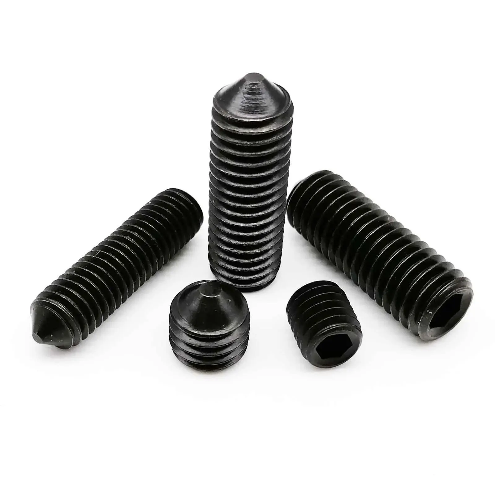 50pcs DIN914 Hex Hexagon Socket Allen Tapered End Cone Point Set Screw Grub Bolt M3 M4 M5 M6 M8 Black Grade 12.9 Alloy Steel