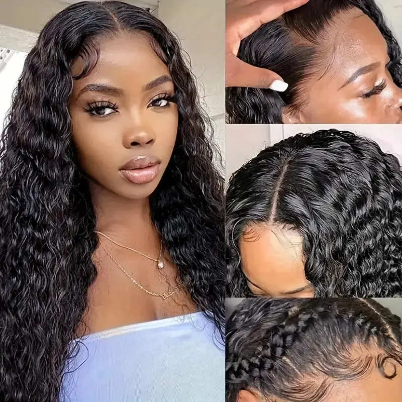 150% Natural Black Curly 40 Inches Glueless 13x4 Lace Front 13x6 Deep Wave Frontal Wig For Women Human Hair Wigs Full Brazilian