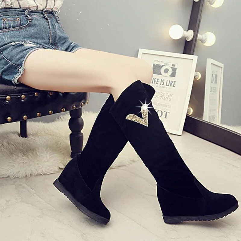 2024 WinterWomen Shoes Woman Boots Knee high Boots Winter New Rhinestone Decoration Wild Plus Velvet Thick Snow Boots