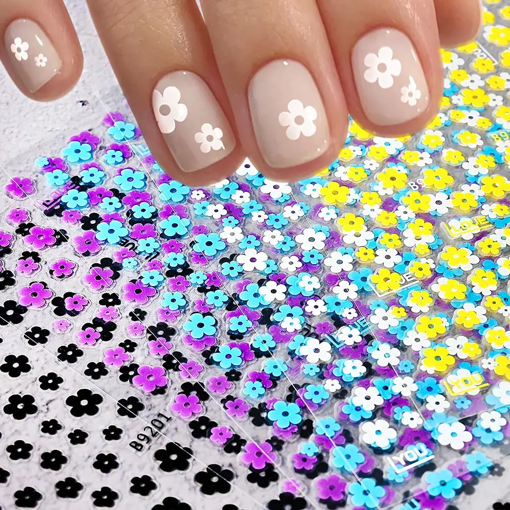 1pcs 3D 믹스 모양 미니 꽃 네일 아트 스틱 화이트/옐로우/블루 5 꽃잎 꽃 네일 장식 데칼 DIY 접착제 손톱 슬라이더